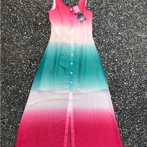 Vintage Watercolor tie dye style button front tank dress